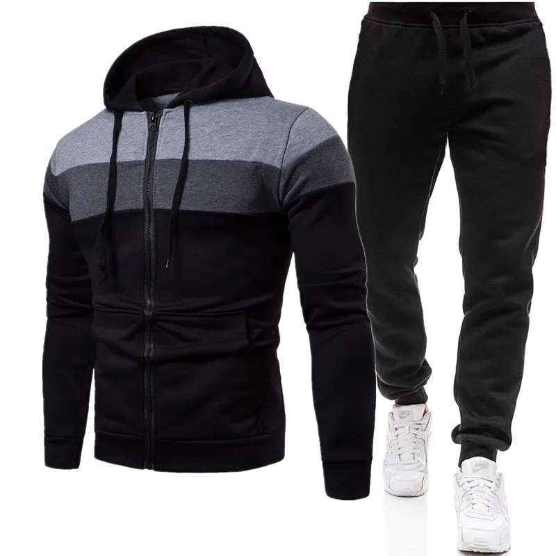 Men's Casual Hooded Color Matching Set