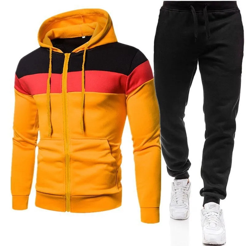 Men's Casual Hooded Color Matching Set