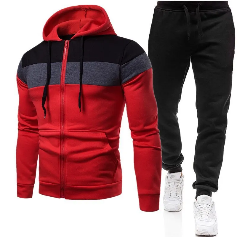 Men's Casual Hooded Color Matching Set