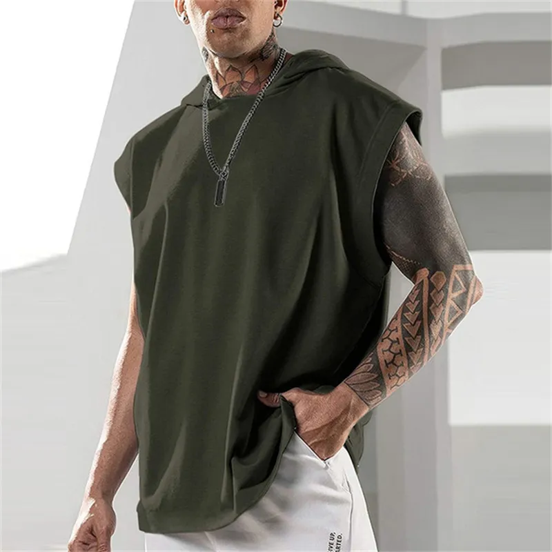 Men's Solid Color Sleeveless Hooded Vest