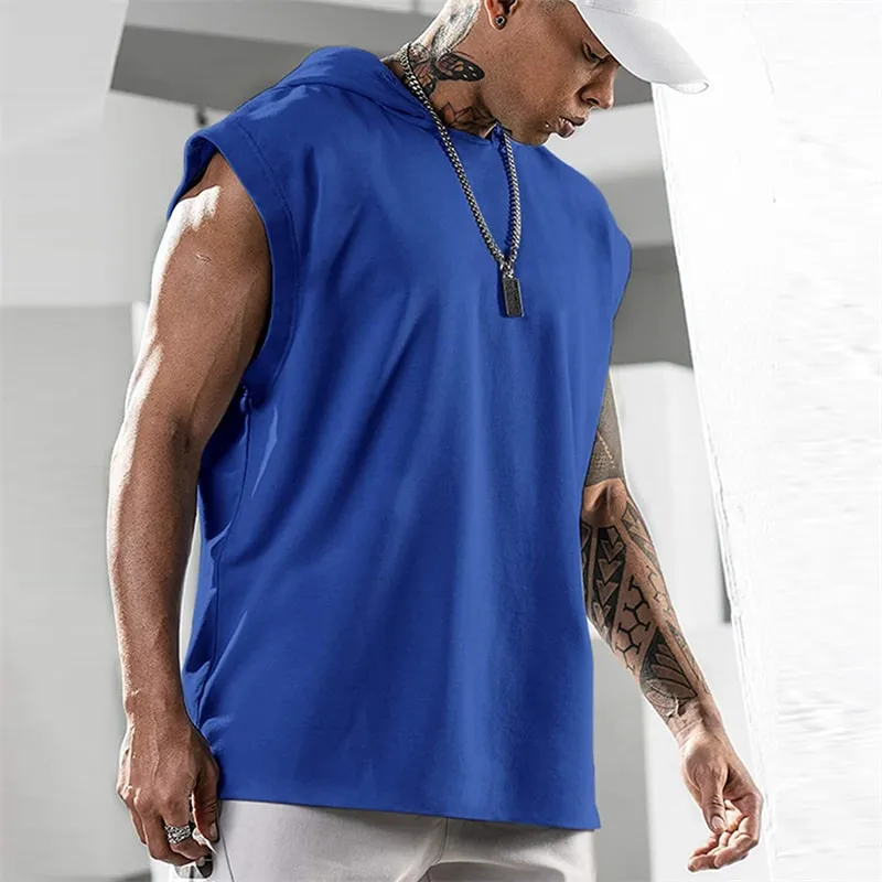 Men's Solid Color Sleeveless Hooded Vest