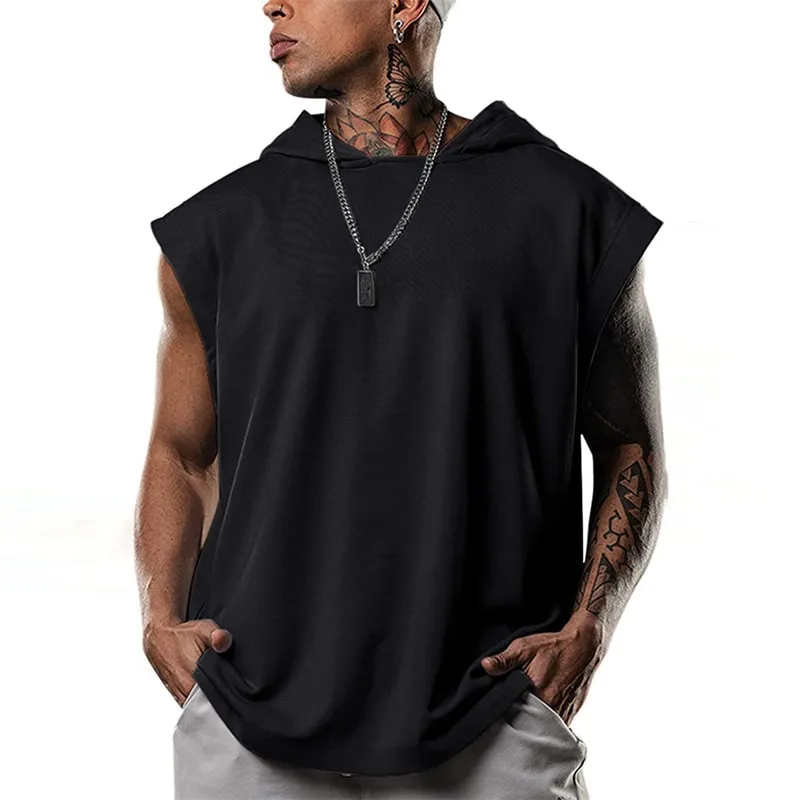 Men's Solid Color Sleeveless Hooded Vest