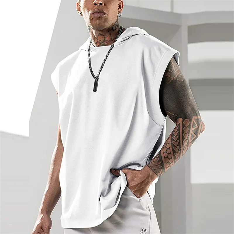 Men's Solid Color Sleeveless Hooded Vest