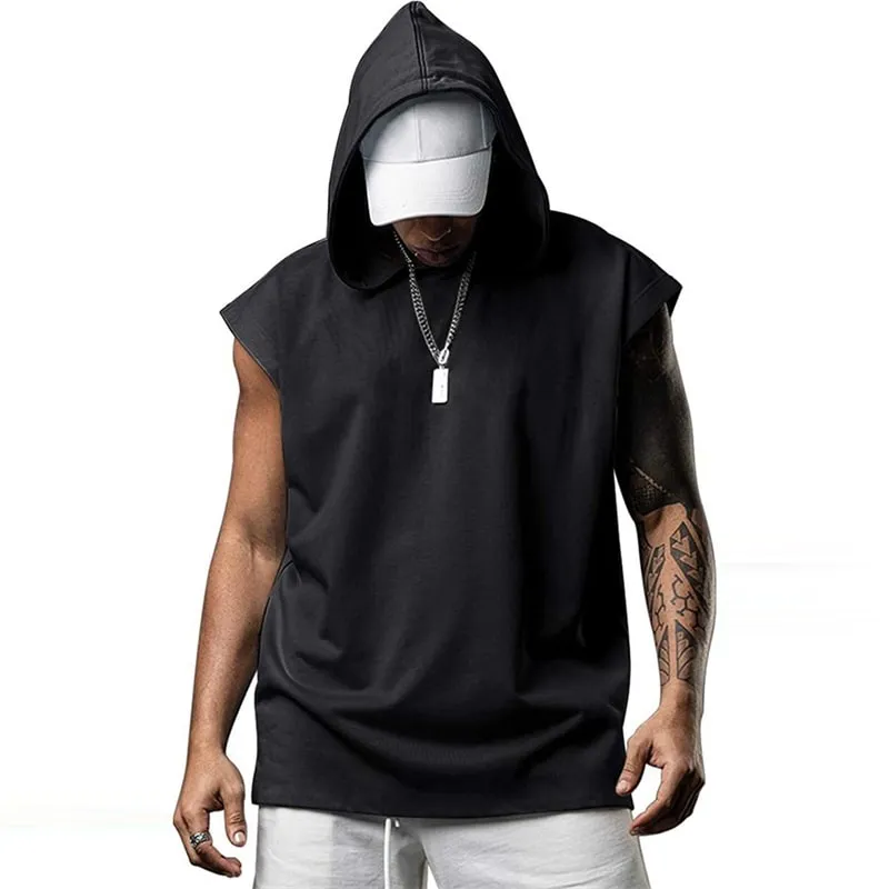 Men's Solid Color Sleeveless Hooded Vest