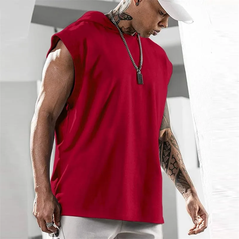 Men's Solid Color Sleeveless Hooded Vest