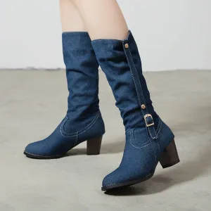 Middle Denim Women's High Heel Boots