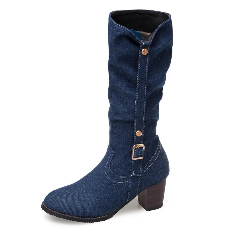 Middle Denim Women's High Heel Boots