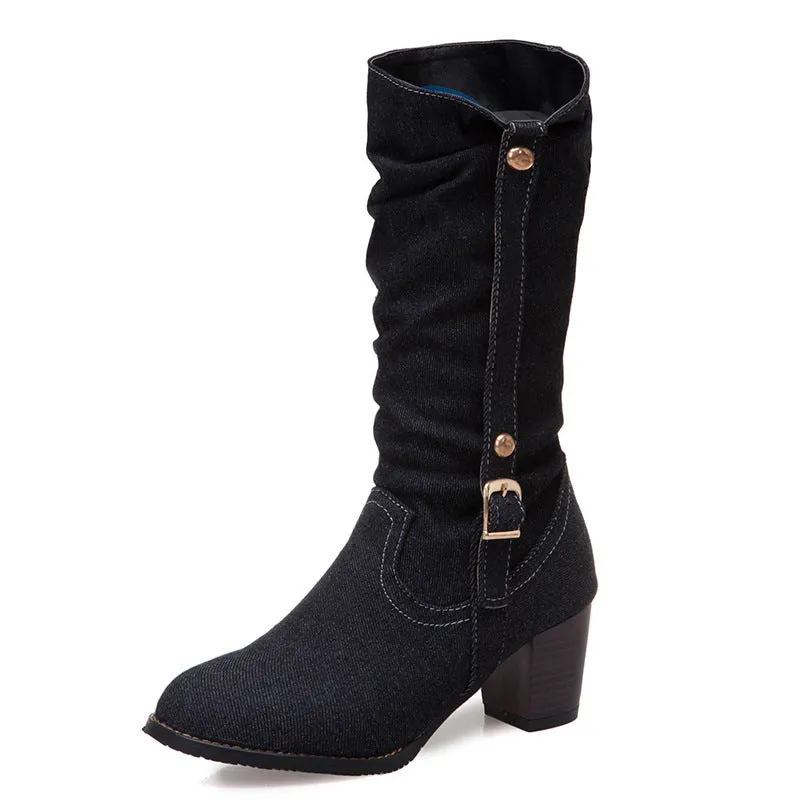 Middle Denim Women's High Heel Boots