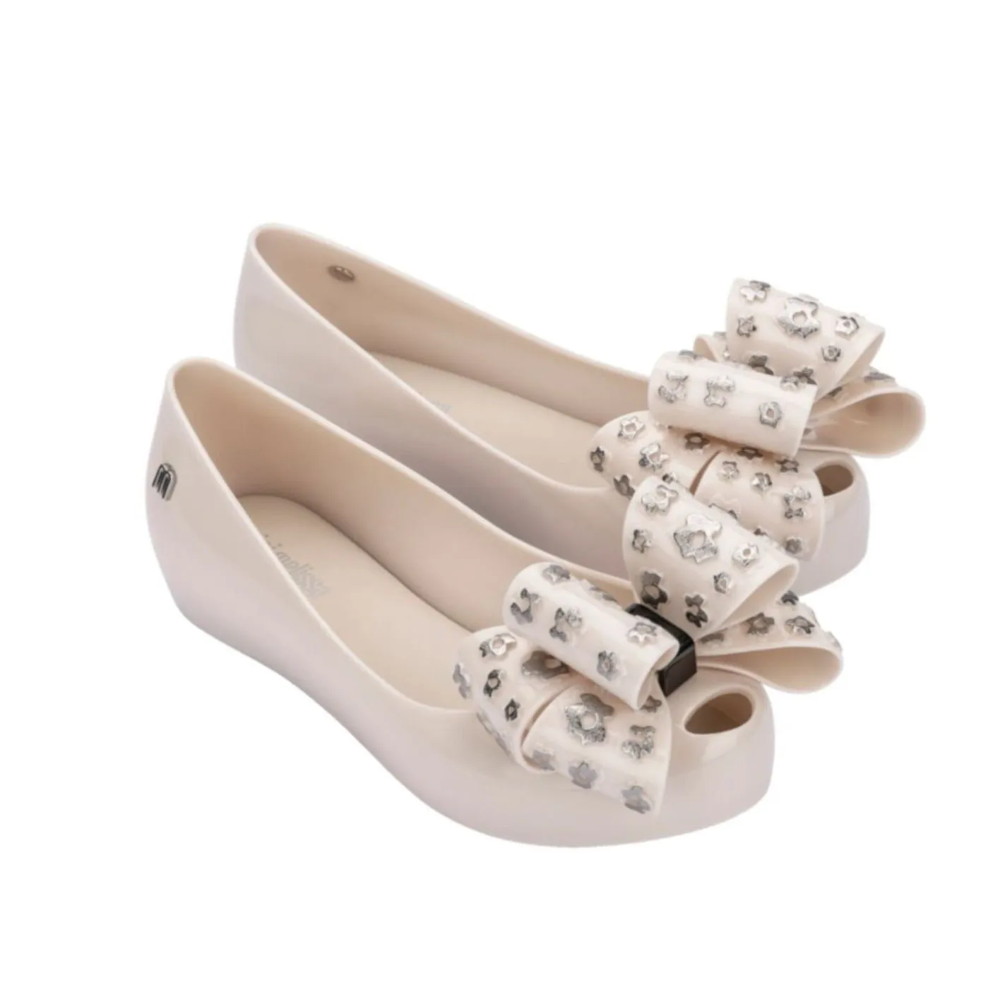 Mini Melissa Youth Girls Beige & Silver Mini Ultragirl Sweet XI Bow Shoes