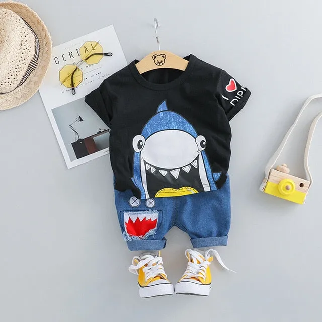 MOF Kids baby boy clothing set summer t-shirt & shorts cartoon print