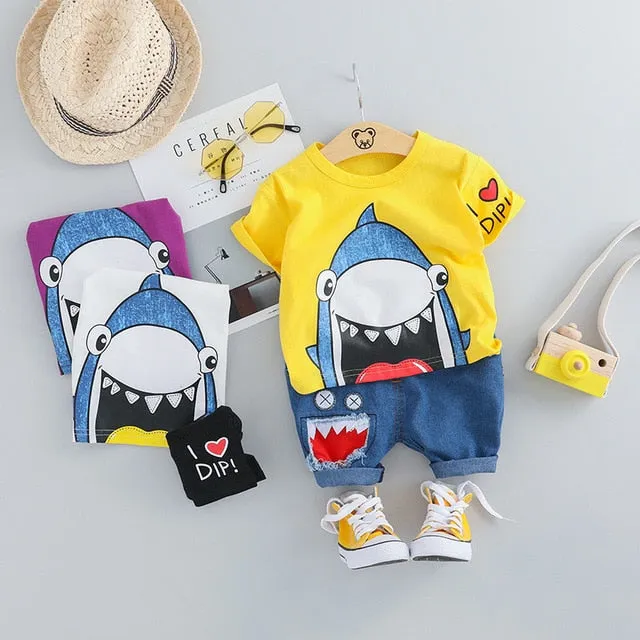 MOF Kids baby boy clothing set summer t-shirt & shorts cartoon print