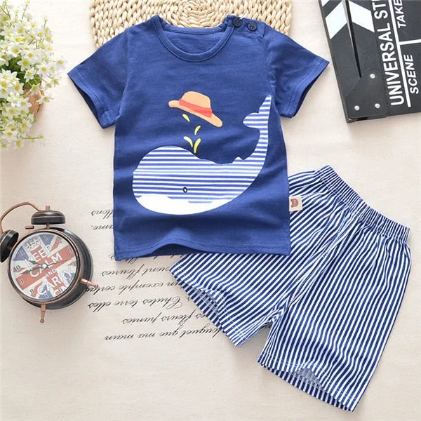 MOF Kids baby boy clothing set summer t-shirt & shorts cartoon print