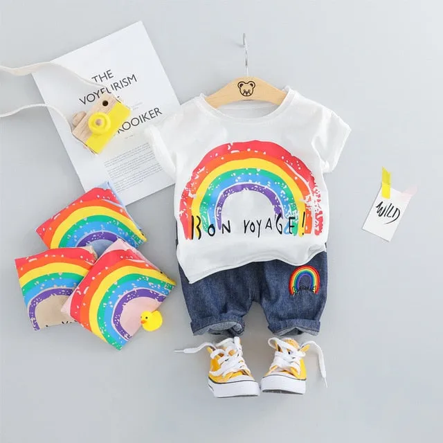 MOF Kids baby boy clothing set summer t-shirt & shorts cartoon print