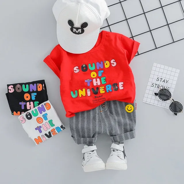 MOF Kids baby boy clothing set summer t-shirt & shorts cartoon print