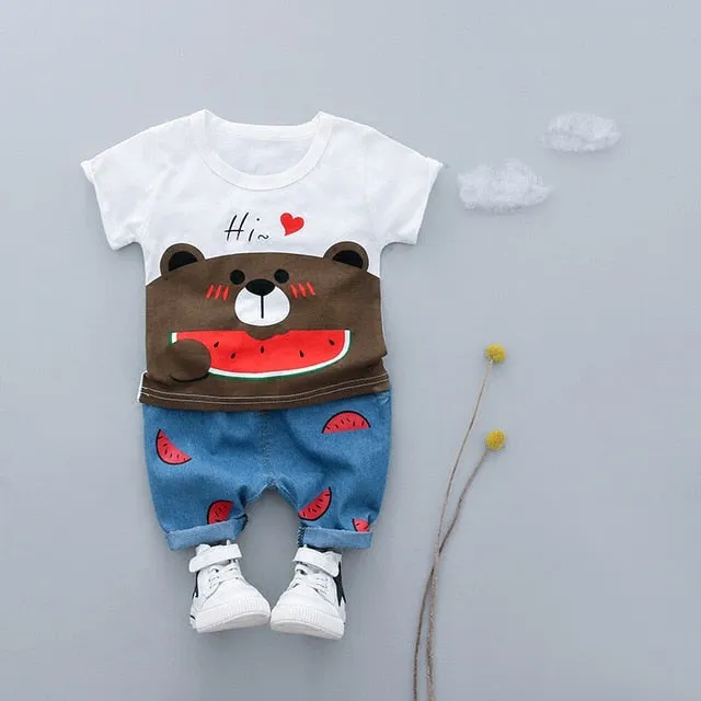 MOF Kids baby boy clothing set summer t-shirt & shorts cartoon print