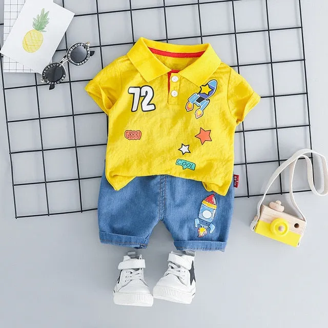 MOF Kids baby boy clothing set summer t-shirt & shorts cartoon print