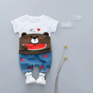 MOF Kids baby boy clothing set summer t-shirt & shorts cartoon print