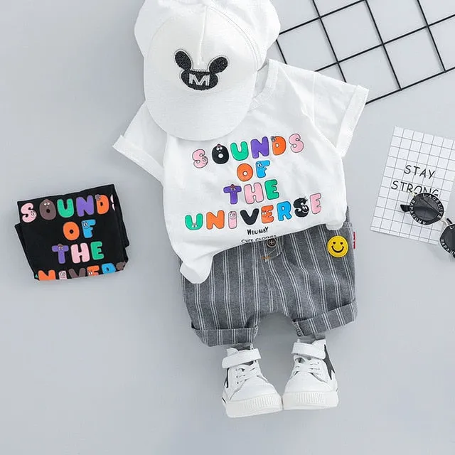 MOF Kids baby boy clothing set summer t-shirt & shorts cartoon print