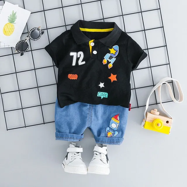 MOF Kids baby boy clothing set summer t-shirt & shorts cartoon print