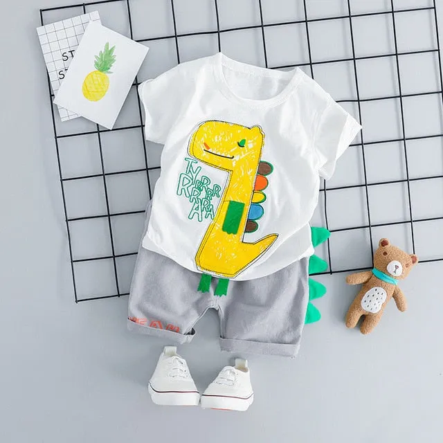 MOF Kids baby boy clothing set summer t-shirt & shorts cartoon print