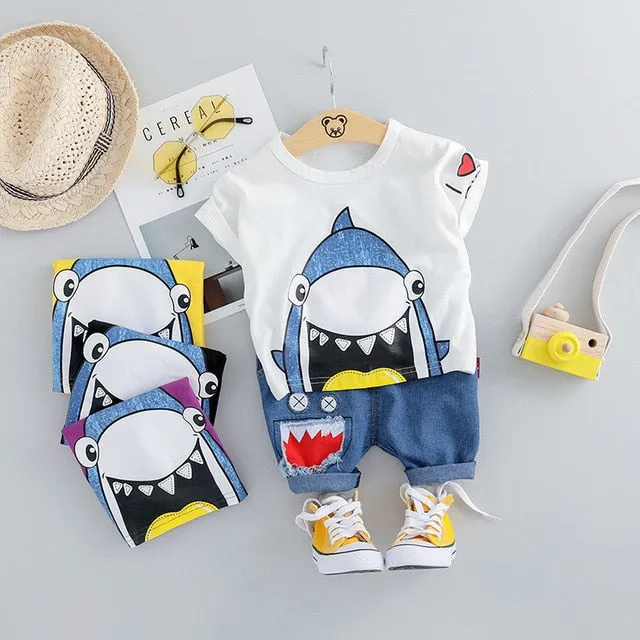 MOF Kids baby boy clothing set summer t-shirt & shorts cartoon print