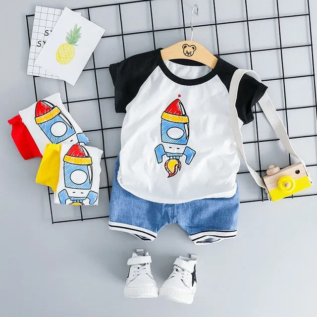 MOF Kids baby boy clothing set summer t-shirt & shorts cartoon print