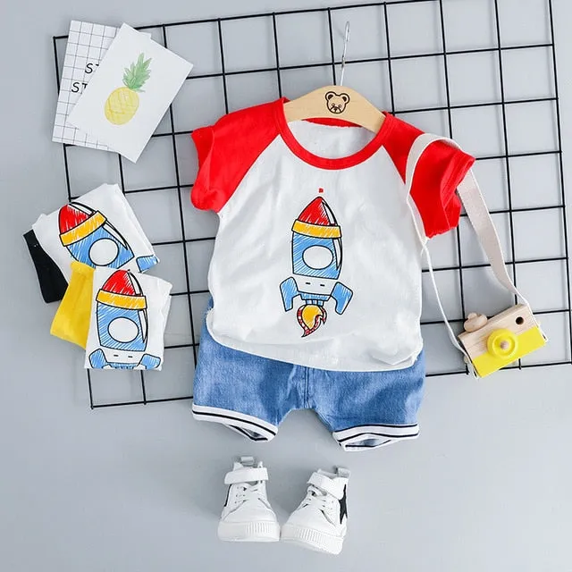 MOF Kids baby boy clothing set summer t-shirt & shorts cartoon print