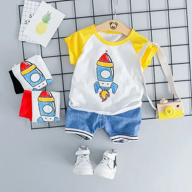 MOF Kids baby boy clothing set summer t-shirt & shorts cartoon print