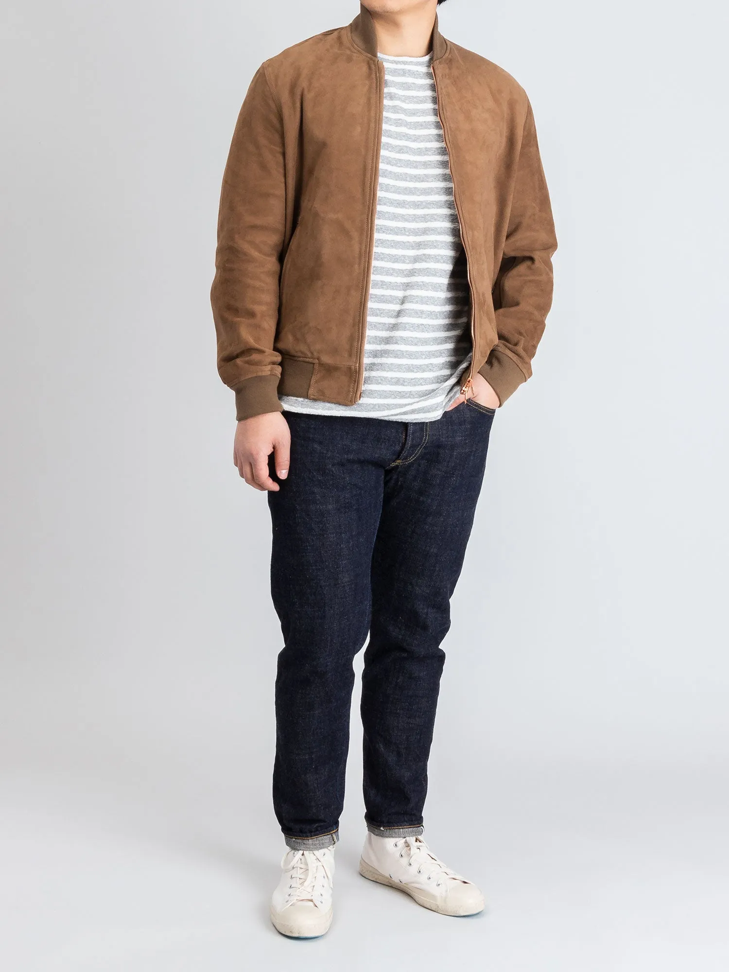 Nappa Suede Bomber Jacket in Beige