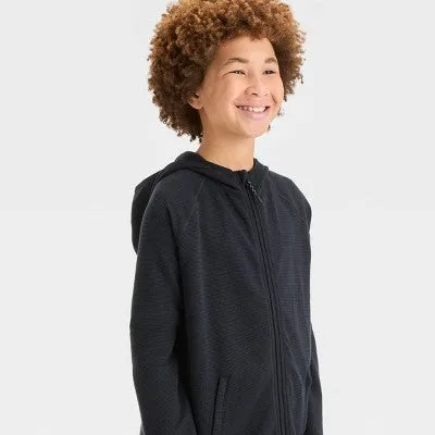 New - All In Motion Kids Full Zip Hooded Waffle Knit Sweatshirt Length Zipper