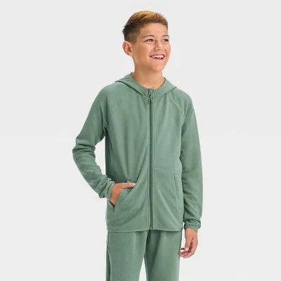 New - All In Motion Kids Full Zip Hooded Waffle Knit Sweatshirt Length Zipper