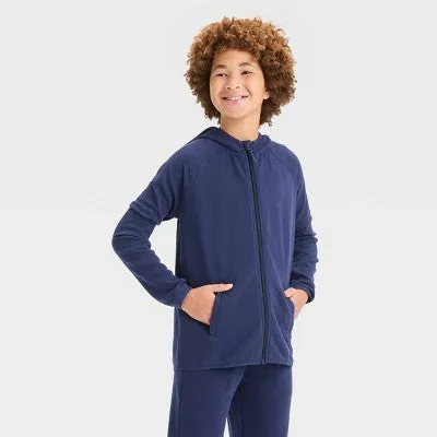 New - All In Motion Kids Full Zip Hooded Waffle Knit Sweatshirt Length Zipper