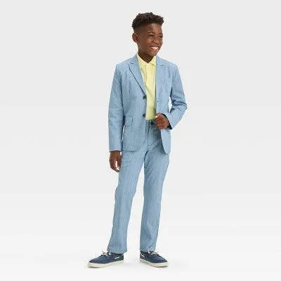 New - Boys' Plaid Striped Blazer - Cat & Jack Light Blue 5