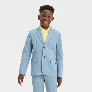 New - Boys' Plaid Striped Blazer - Cat & Jack Light Blue 5