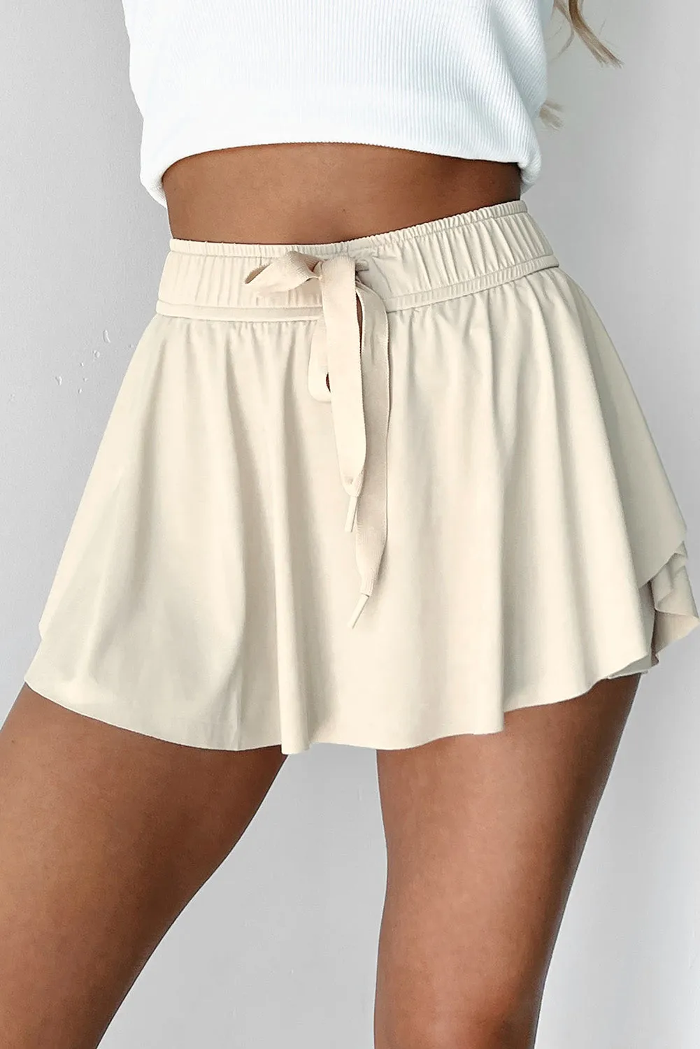 Online Beige Drawstring High Waist Lined Tennis Skorts