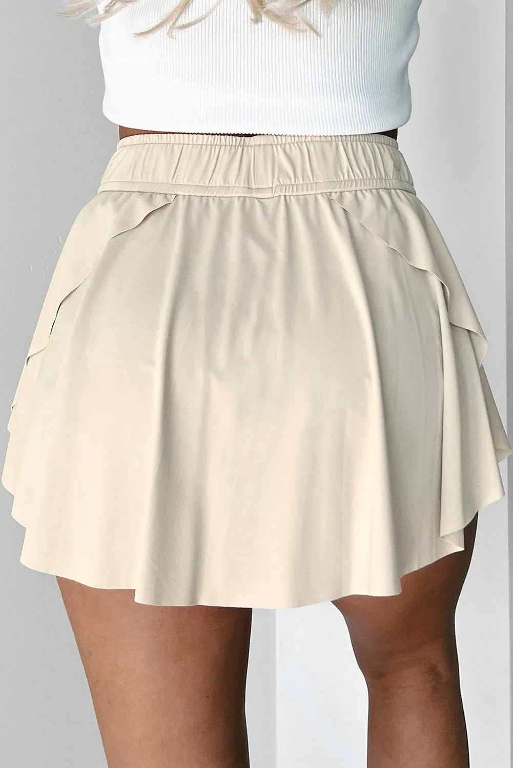 Online Beige Drawstring High Waist Lined Tennis Skorts