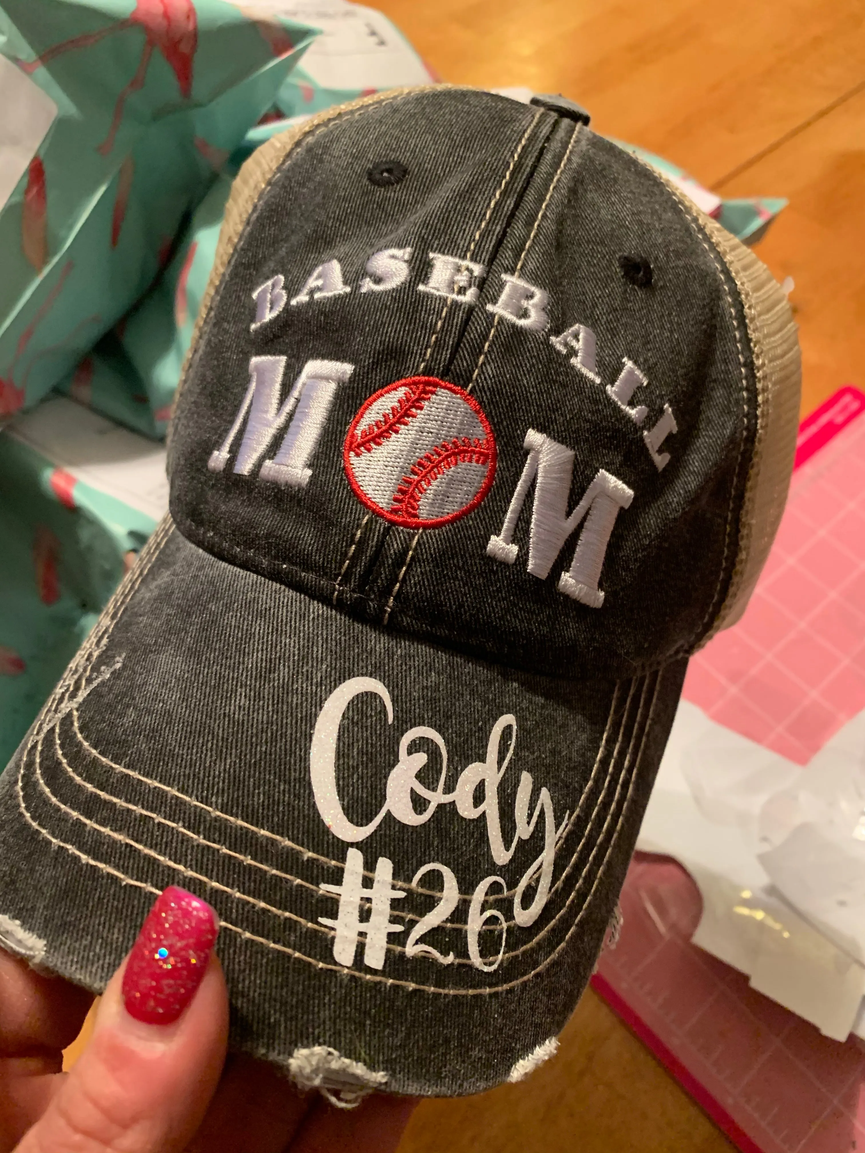 Personalized Mom hats Baseball mom Embroidered womens distressed trucker cap Sports