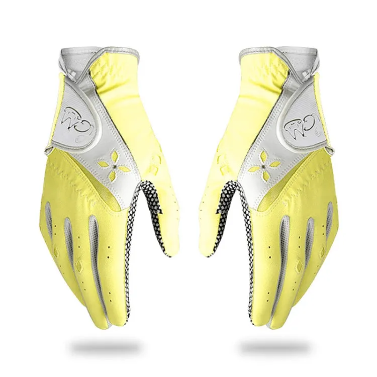 PGM One Pair Golf Non-Slip PU Leather Gloves for Women (Color:Yellow Size:21)