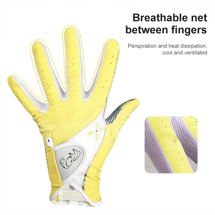 PGM One Pair Golf Non-Slip PU Leather Gloves for Women (Color:Yellow Size:21)