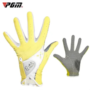 PGM One Pair Golf Non-Slip PU Leather Gloves for Women (Color:Yellow Size:21)