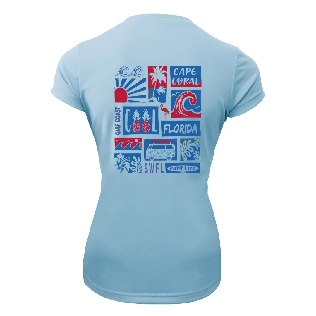 Retro Beach Collage Sun Shirt - UPF50 Sun Protection Women's Graphic Tee