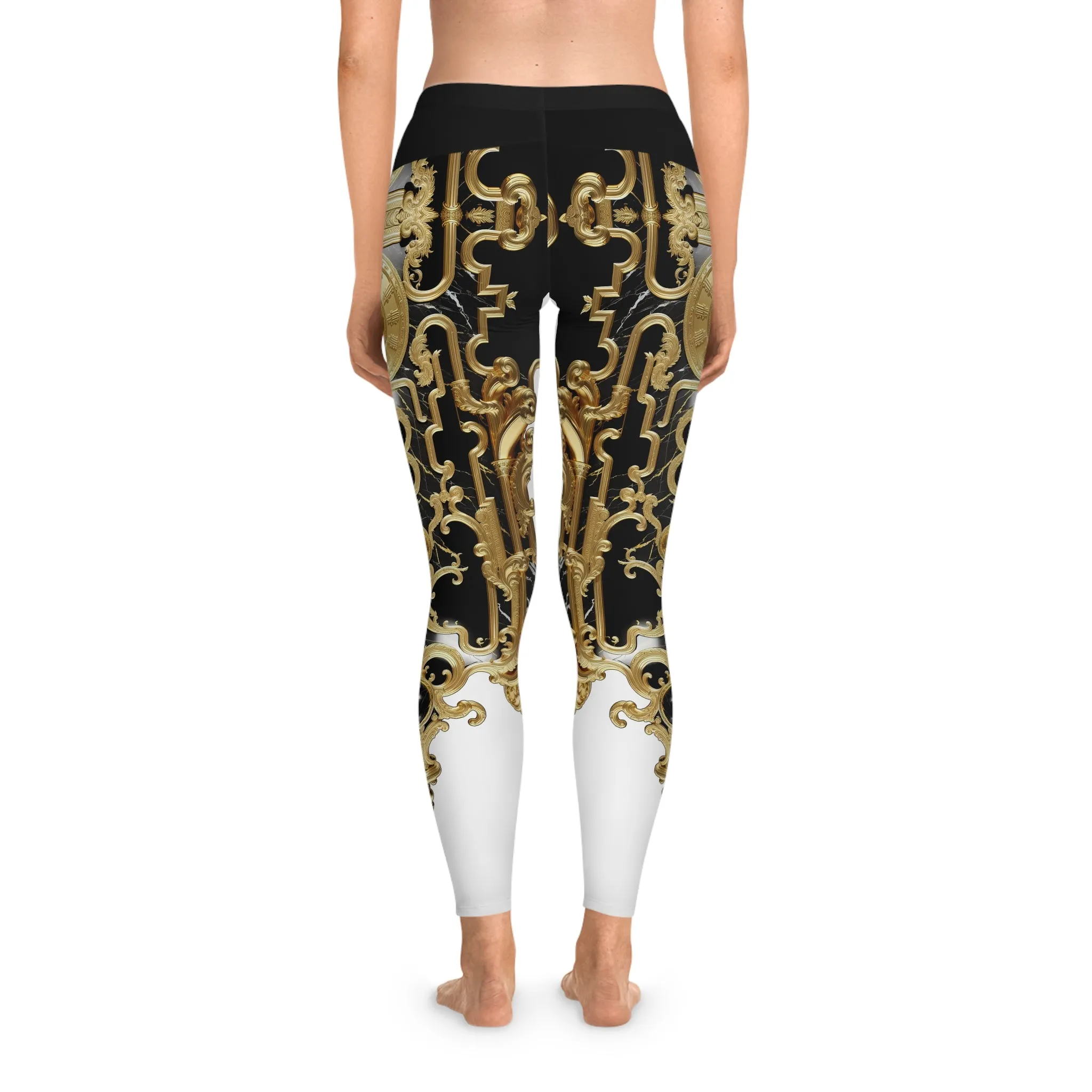 Roman Baroque Leggings Women Ornate Leggings Spandex Casual Wear Leggings Black n White Leggings | X3451