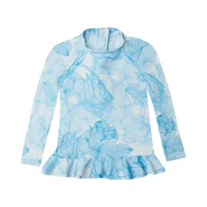 Ruffled Rashguard Flowers Blue