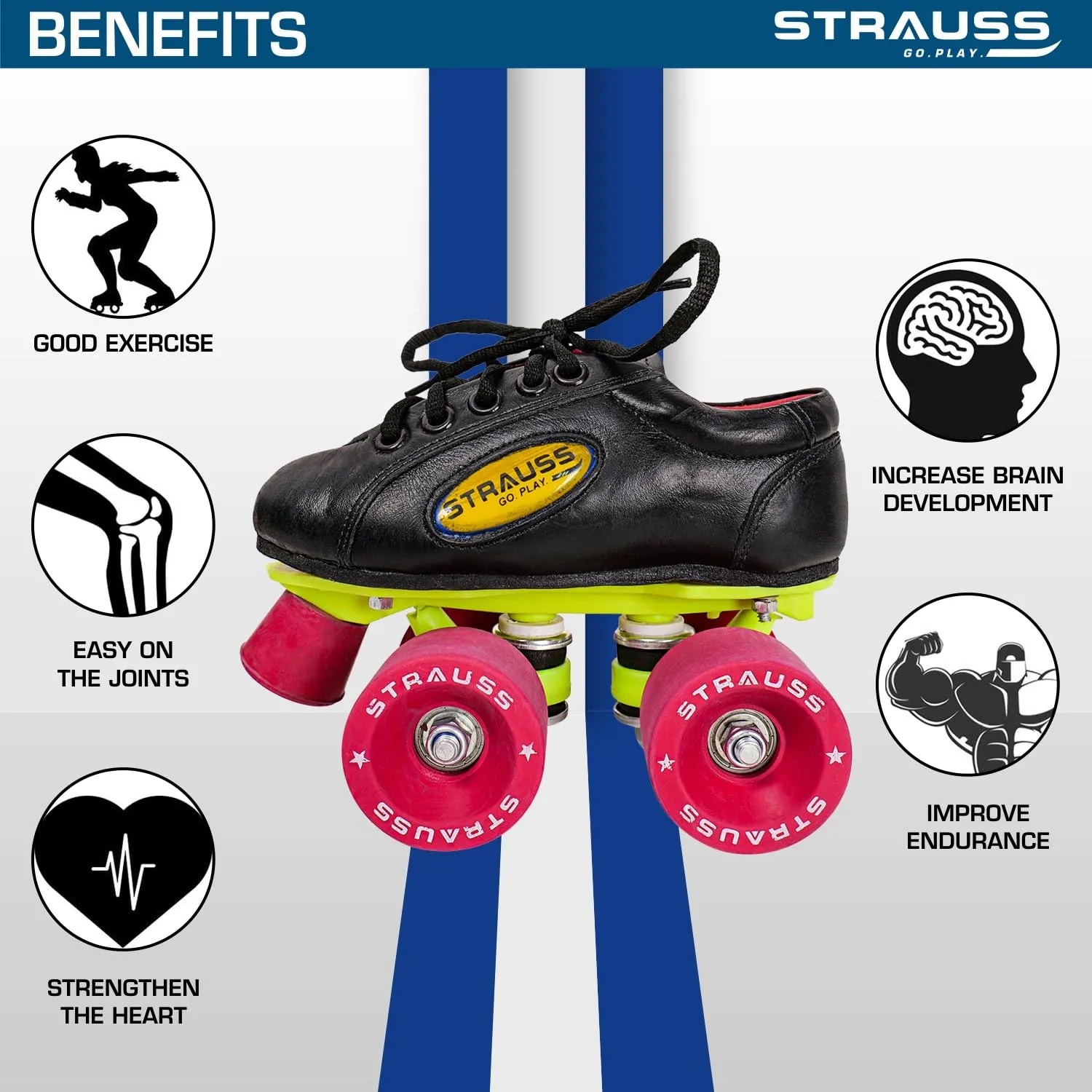 STRAUSS Gripper Skating Shoes | Fixed Body Roller Skates | Shoe Skate With Rubber Wheel |Ideal For Boys, Girls and Kids |Suitable For All Skill Level | Ideal For Kids (11-12 Years) , Size-4,(Red/Black)