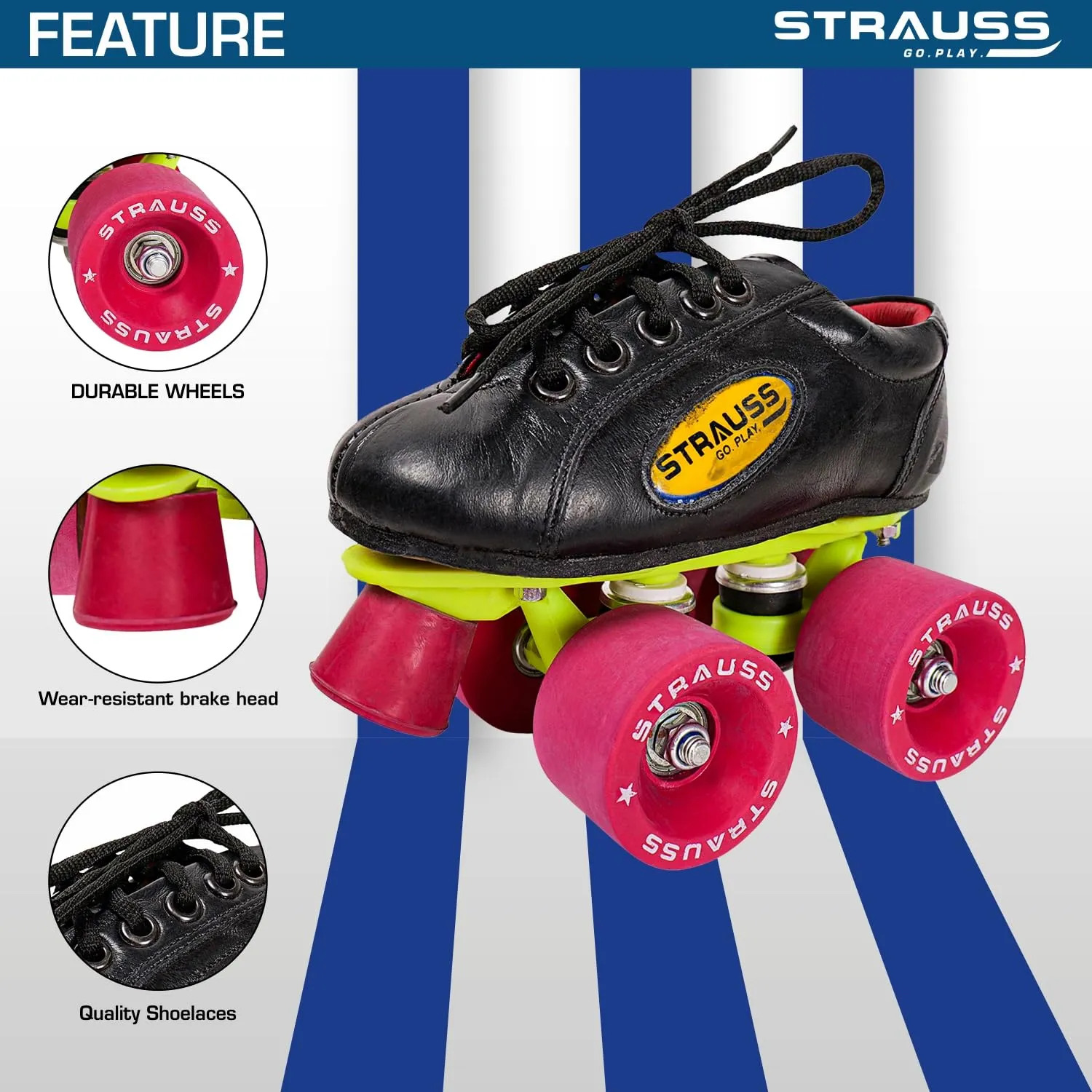 STRAUSS Gripper Skating Shoes | Fixed Body Roller Skates | Shoe Skate With Rubber Wheel |Ideal For Boys, Girls and Kids |Suitable For All Skill Level | Ideal For Kids (11-12 Years) , Size-4,(Red/Black)