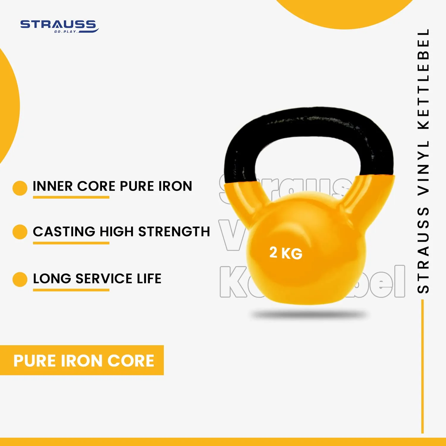 Strauss Premium Vinyl Kettlebell Weight for Men & Women | 10 Kg | Ideal for Home Workout, Yoga, Pilates, Gym Exercises | Non-Slip, Easy to Hold, Scratch Resistant (Yellow)