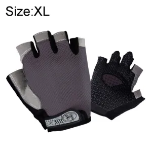 Summer Men Women Fitness Gloves Gym Weight Lifting Cycling Yoga Training Thin Breathable Antiskid Half Finger Gloves, Size:XL(Gray)