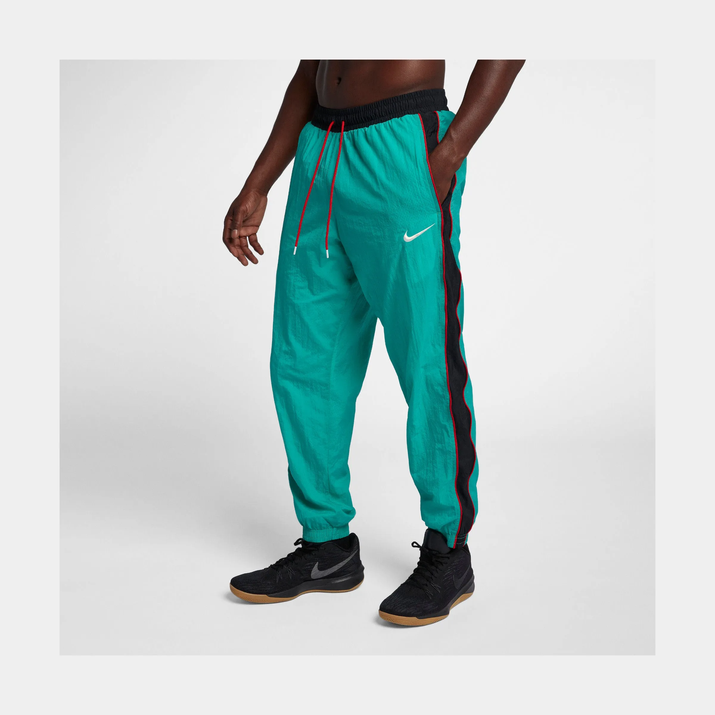 Throwback Mens Woven Tracksuit Basketball Pants (Green)