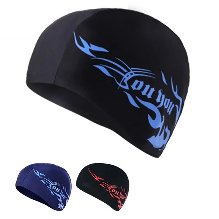 Unisex Spandex Breathable Swimming Cap(Blue Fire on White)