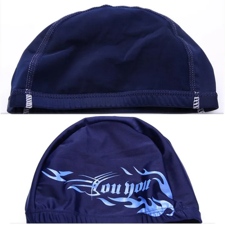 Unisex Spandex Breathable Swimming Cap(Blue Fire on White)